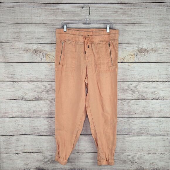 Athleta Cabo 100% Linen Jogger Pull On Lightweight Orange Pants Size 12 - Picture 1 of 9